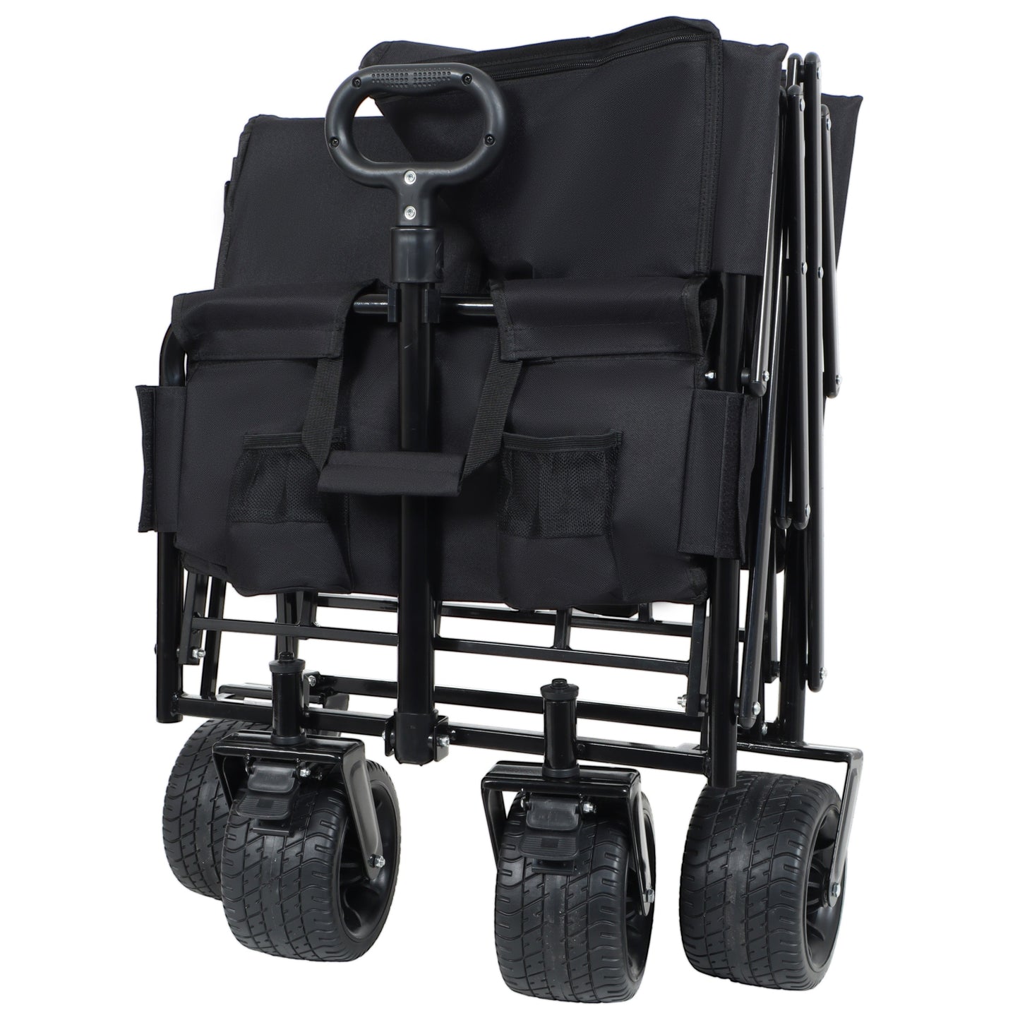 3-in-1 Convertible Folding Wagon Cart with bench seat, black fabric outdoor wagon with wheels on Tampa Home & Garden Store