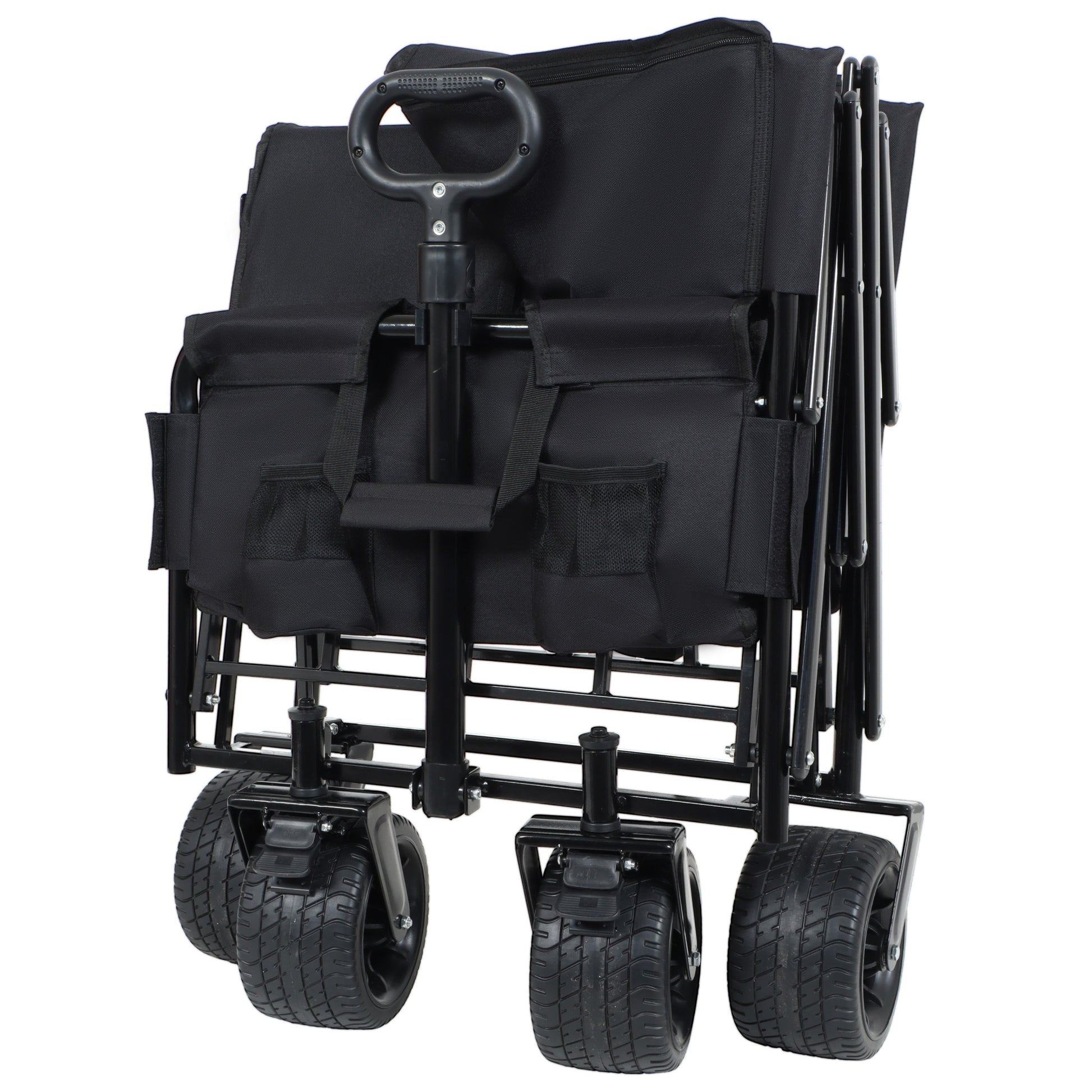 3-in-1 Convertible Folding Wagon Cart with bench seat, black fabric outdoor wagon with wheels on Tampa Home & Garden Store