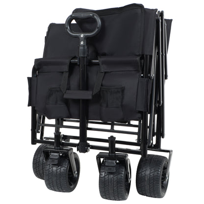 3-in-1 Convertible Folding Wagon Cart with bench seat, black fabric outdoor wagon with wheels on Tampa Home & Garden Store