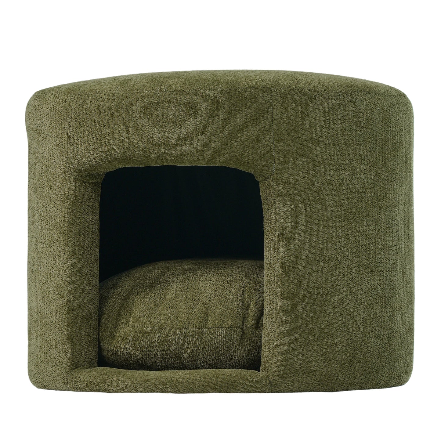 Olive green textured fabric ottoman with hidden pet nook and removable cushion on Tampa Home & Garden Store