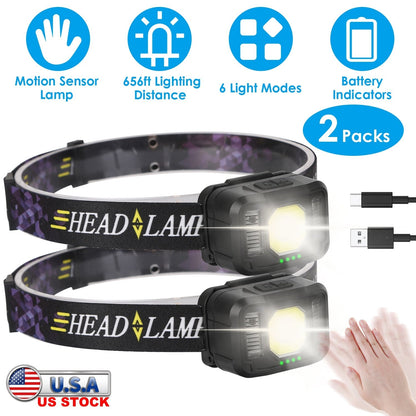 GemGear 2-pack rechargeable motion-sensor headlamp with 6 modes COB/XPG, USB-C charging on Tampa Home & Garden Store