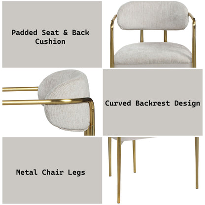 Beige chenille arm chair set with padded seat & back cushion, gold metal legs; set of 2 on Tampa Home & Garden Store