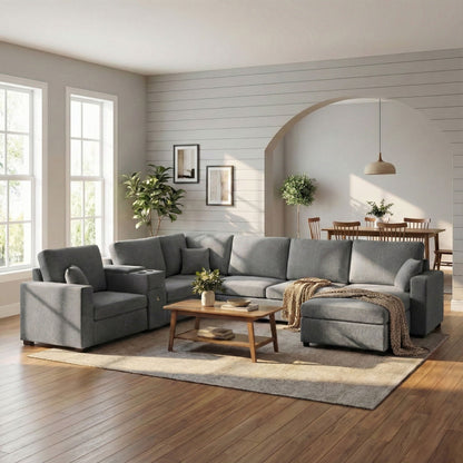 Modular 5-seat U-shape sectional sofa with chaise in gray by HouseOfZazla on Tampa Home & Garden Store