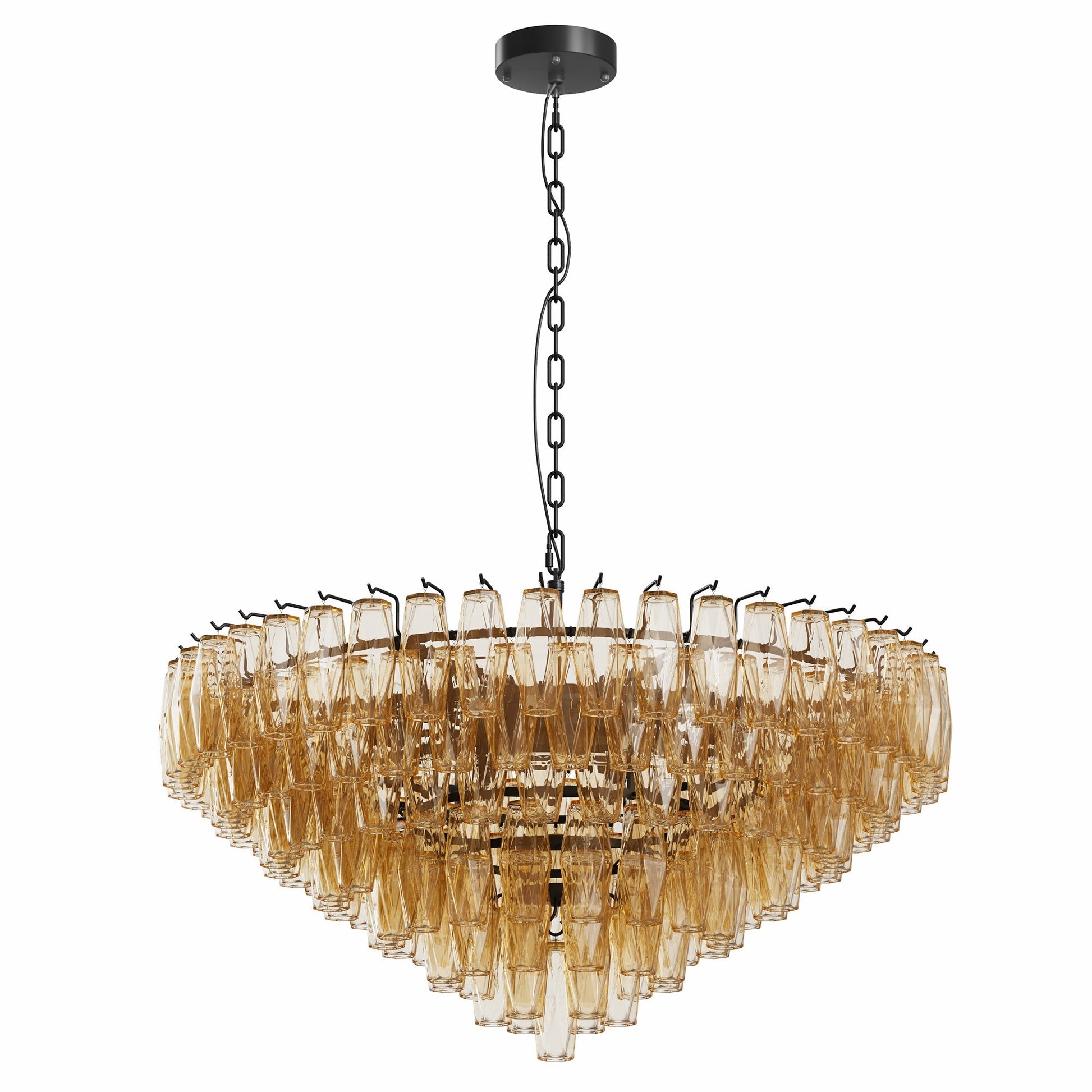 Modern Round 14-Light Black Chandelier with Smoke Glass Tubes, tiered amber glass cylinders on Tampa Home & Garden Store