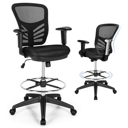 Silla de oficina de malla con reposabrazos ajustables y aro reposapiés - Negra
