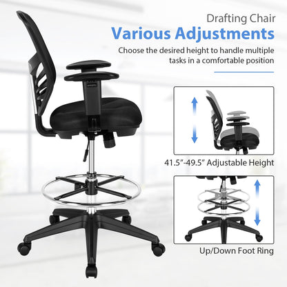 Silla de oficina de malla con reposabrazos ajustables y aro reposapiés - Negra
