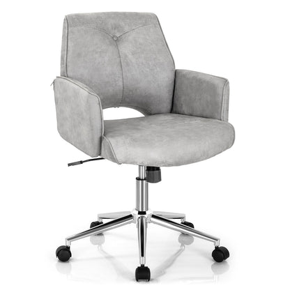 Silla de oficina de ocio con respaldo medio hueco ajustable con apoyabrazos - Gris