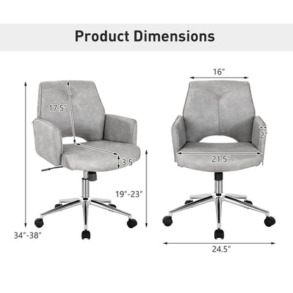 Silla de oficina de ocio con respaldo medio hueco ajustable con apoyabrazos - Gris