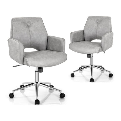 Silla de oficina de ocio con respaldo medio hueco ajustable con apoyabrazos - Gris