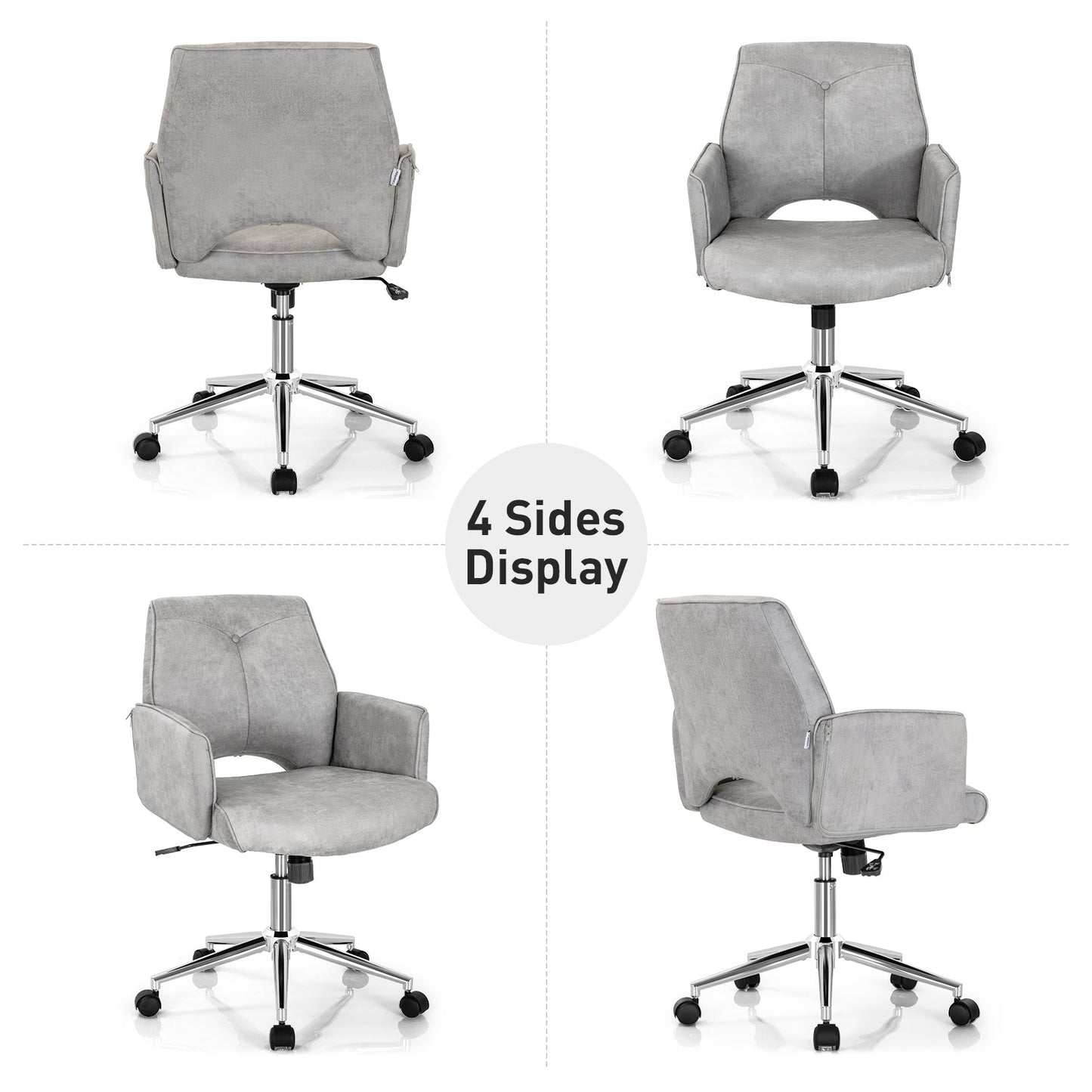 Silla de oficina de ocio con respaldo medio hueco ajustable con apoyabrazos - Gris