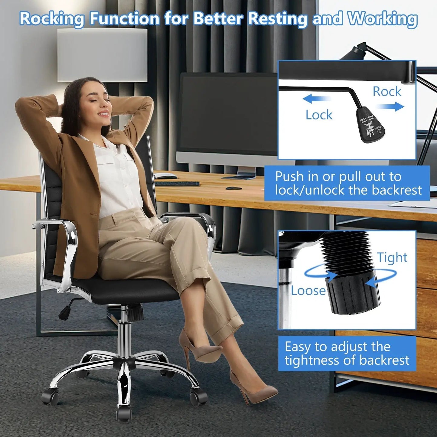 Ergonomic High Back Ribbed Chair With Armrests