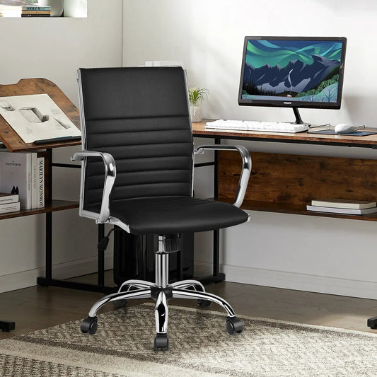High back ribbed office chair with armrests by DirectDeals black upholstery chrome frame on Tampa Home & Garden Store