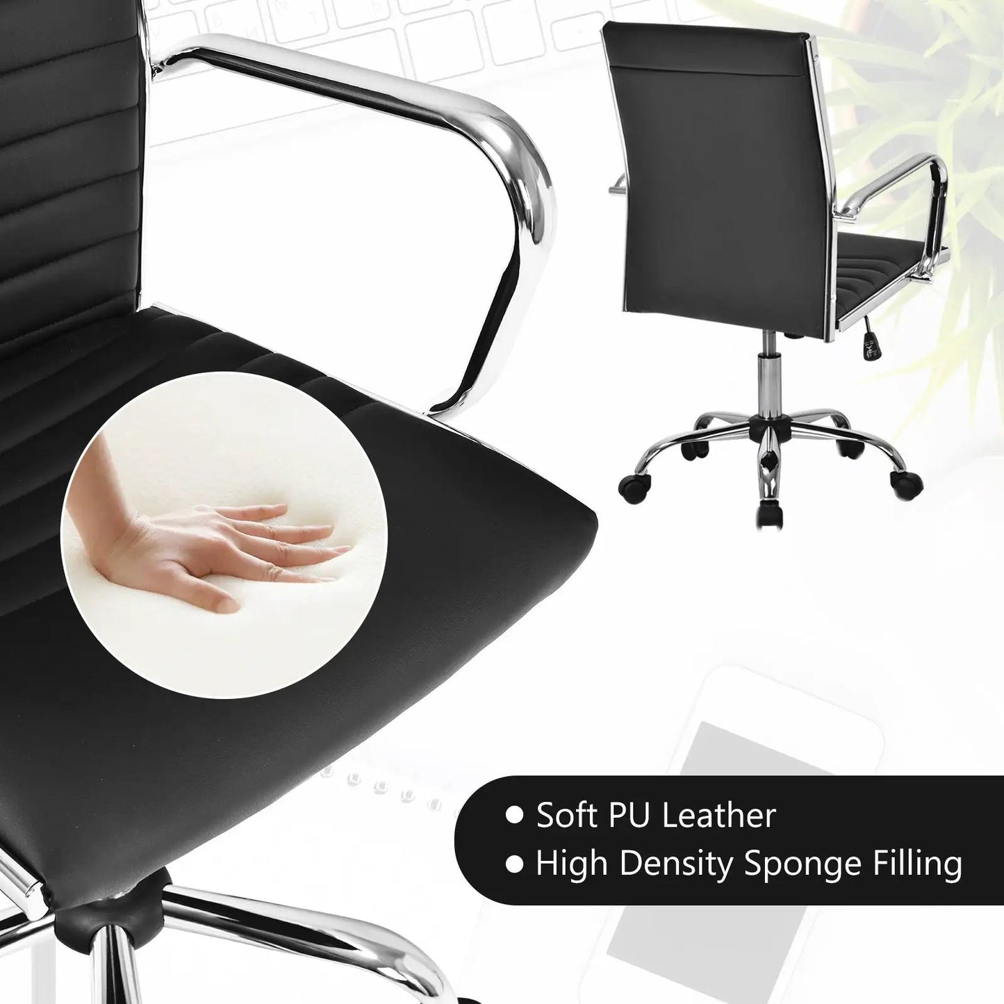 Ergonomic High Back Ribbed Chair With Armrests
