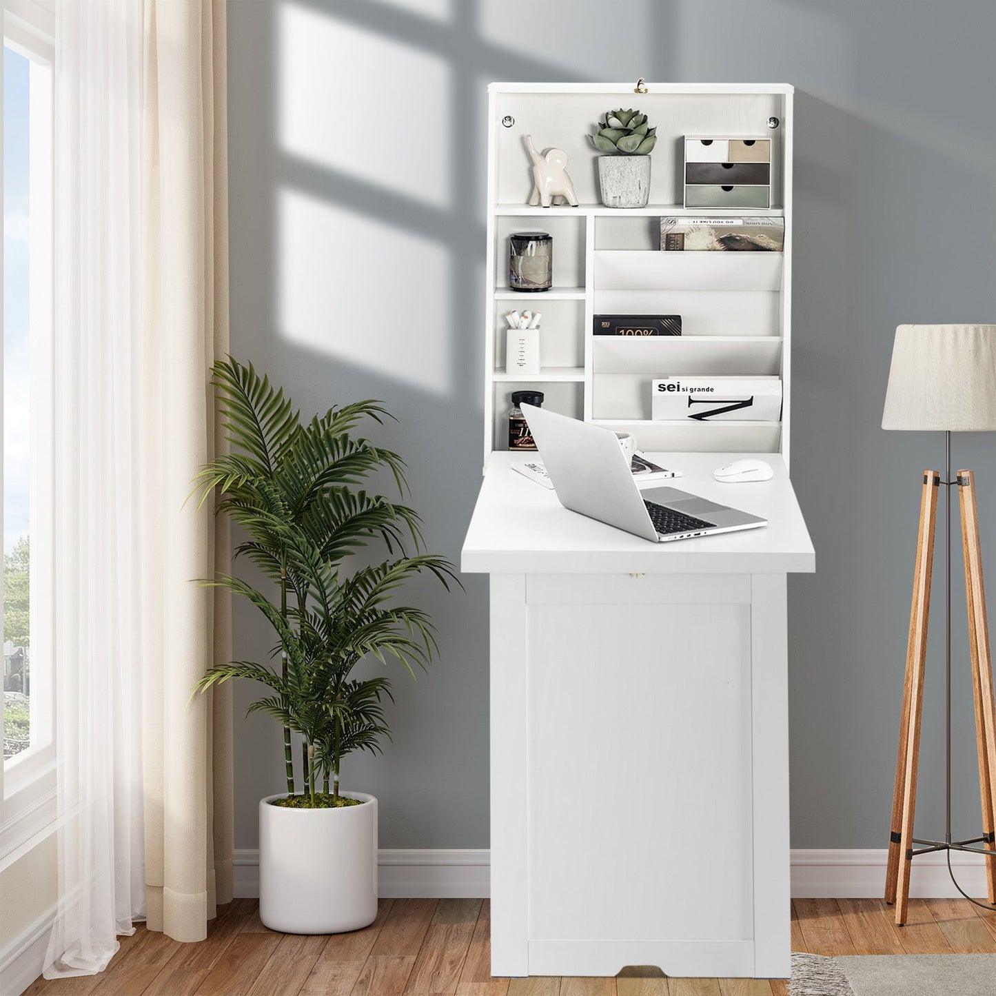 Escritorio flotante convertible plegable de pared que ahorra espacio - Blanco