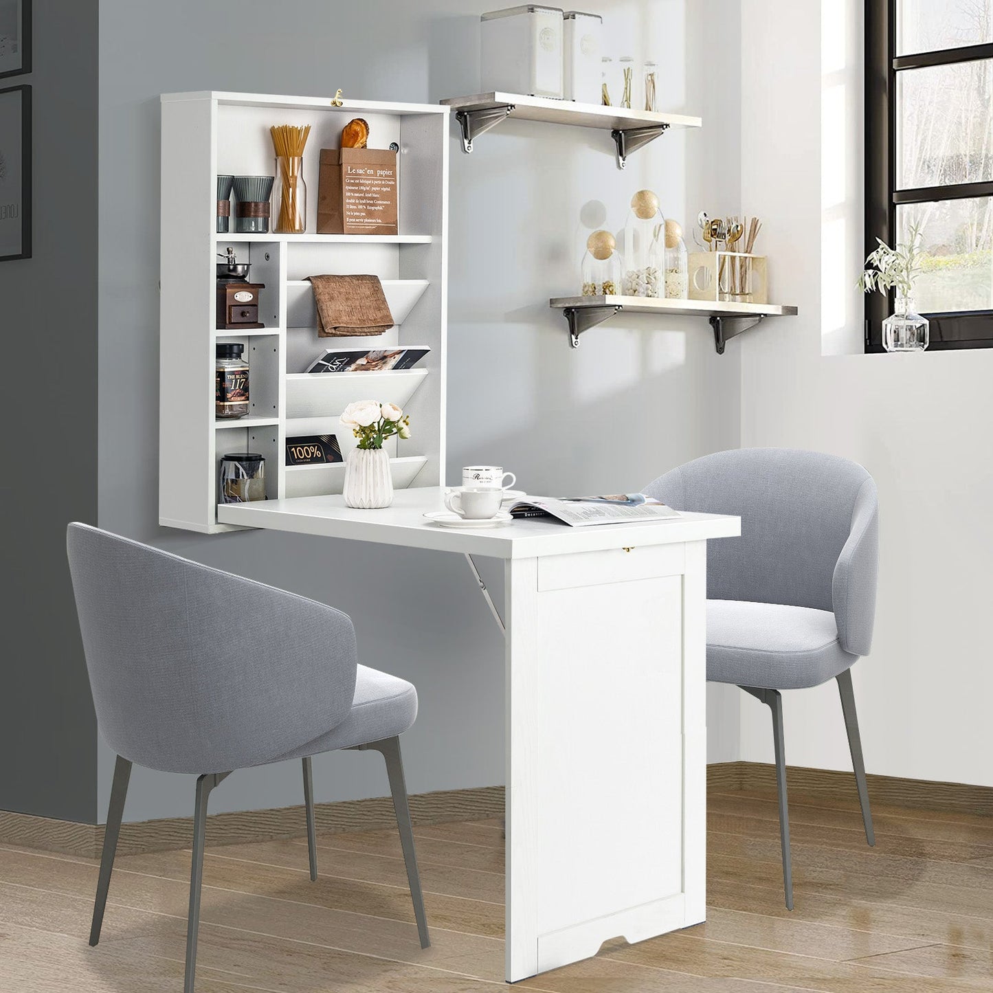 Escritorio flotante convertible plegable de pared que ahorra espacio - Blanco