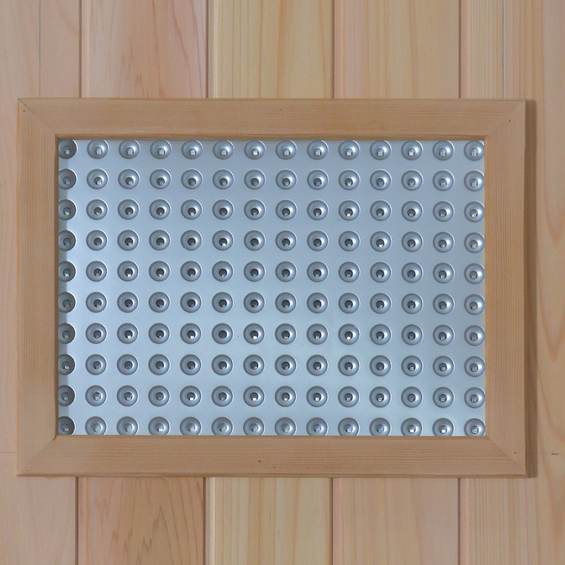 Outdoor Sauna Room for 2 People wood frame with metal panel of round rivet-like discs on Tampa Home & Garden Store