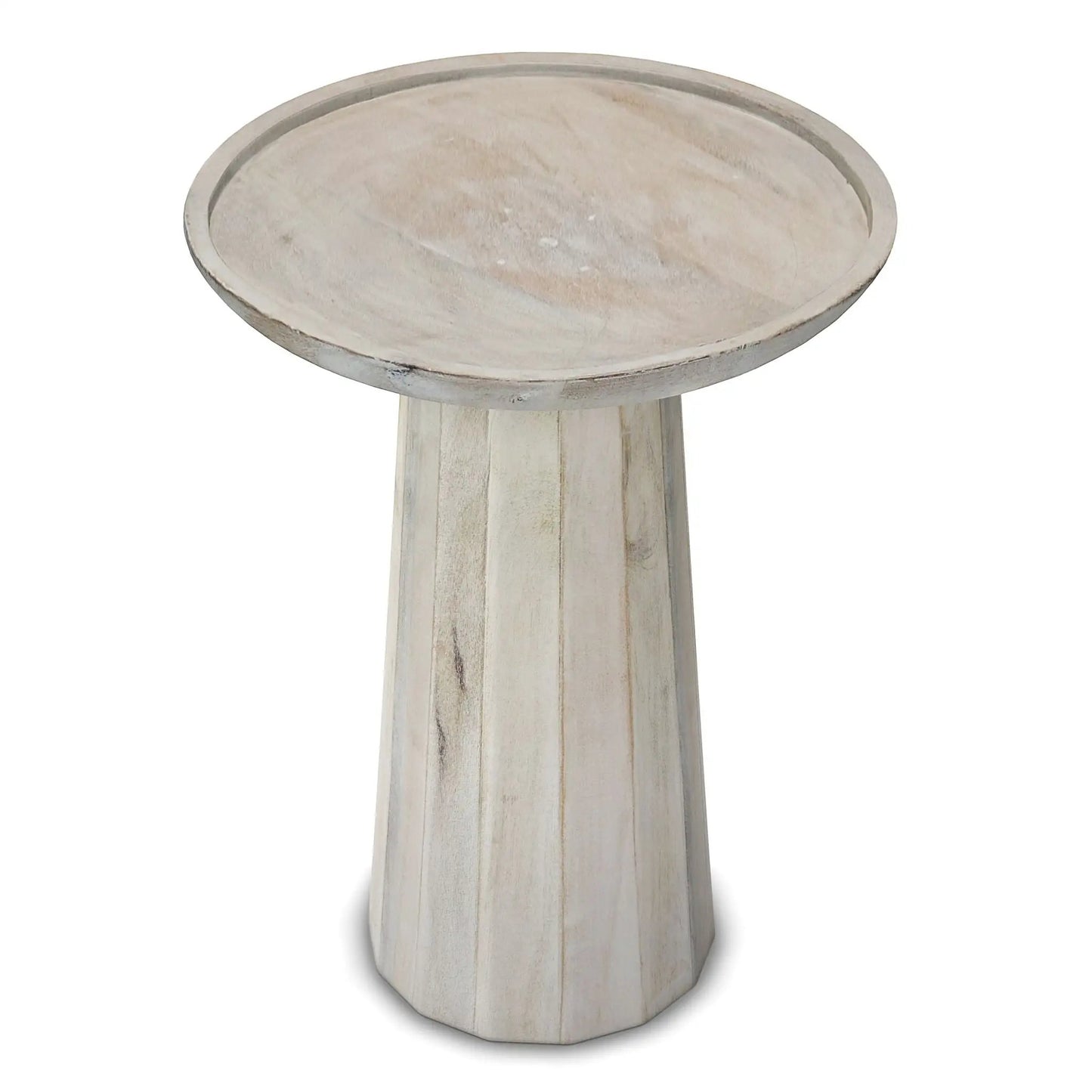 Dayton Handcrafted Wooden Accent Table with round top and whitewash finish on Tampa Home & Garden Store
