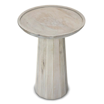 Dayton Handcrafted Wooden Accent Table with round top and whitewash finish on Tampa Home & Garden Store