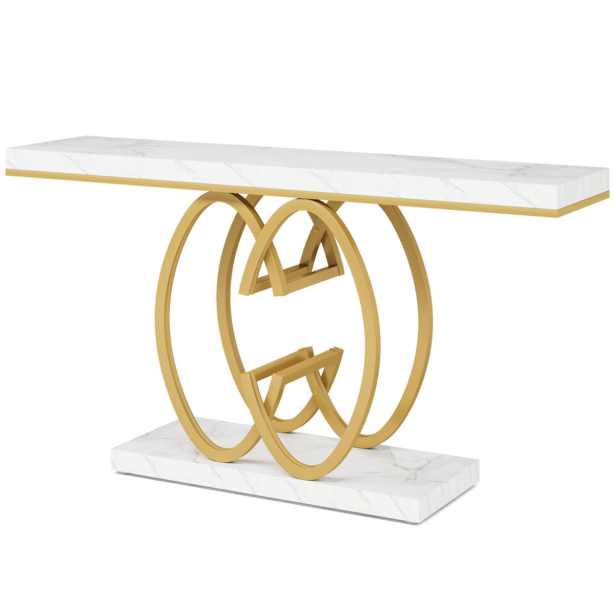 Console table white faux-marble top with gold geometric ring base on Tampa Home & Garden Store
