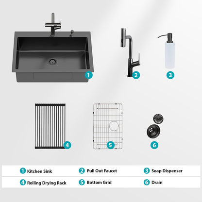 Stainless Steel Kitchen Sink with Pull Faucet