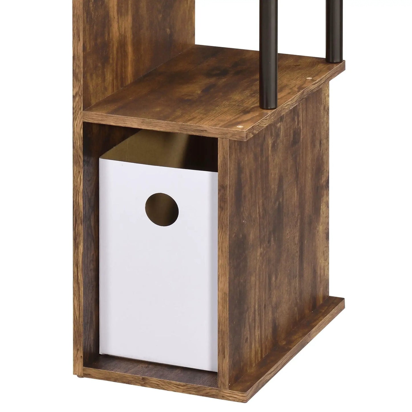 Lyphre computer desk weathered oak with black cylindrical legs and open lower shelf on Tampa Home & Garden Store