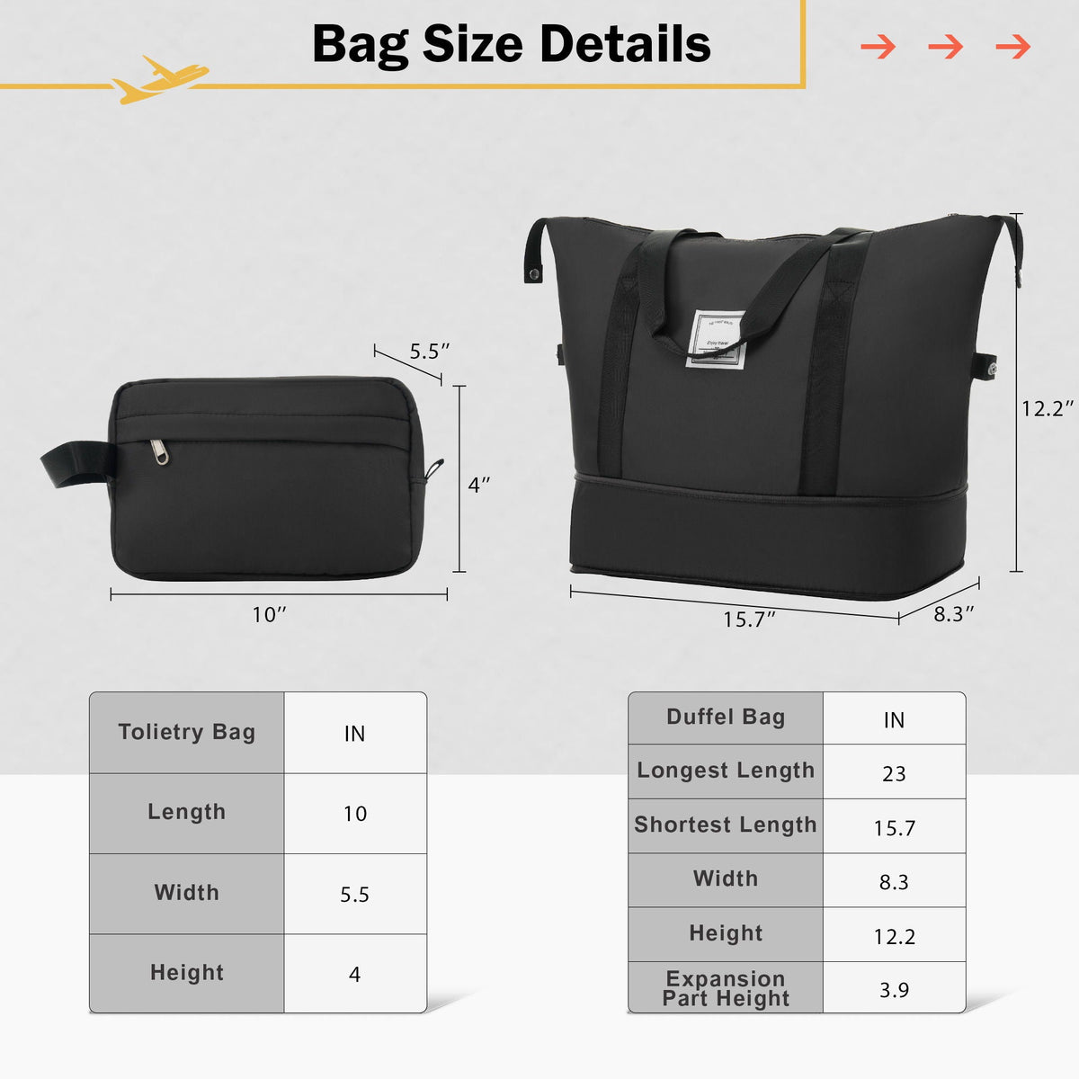 HouseOfZazla black 2-piece luggage set with expandable carry-on and toiletry bag in ABS on Tampa Home & Garden Store