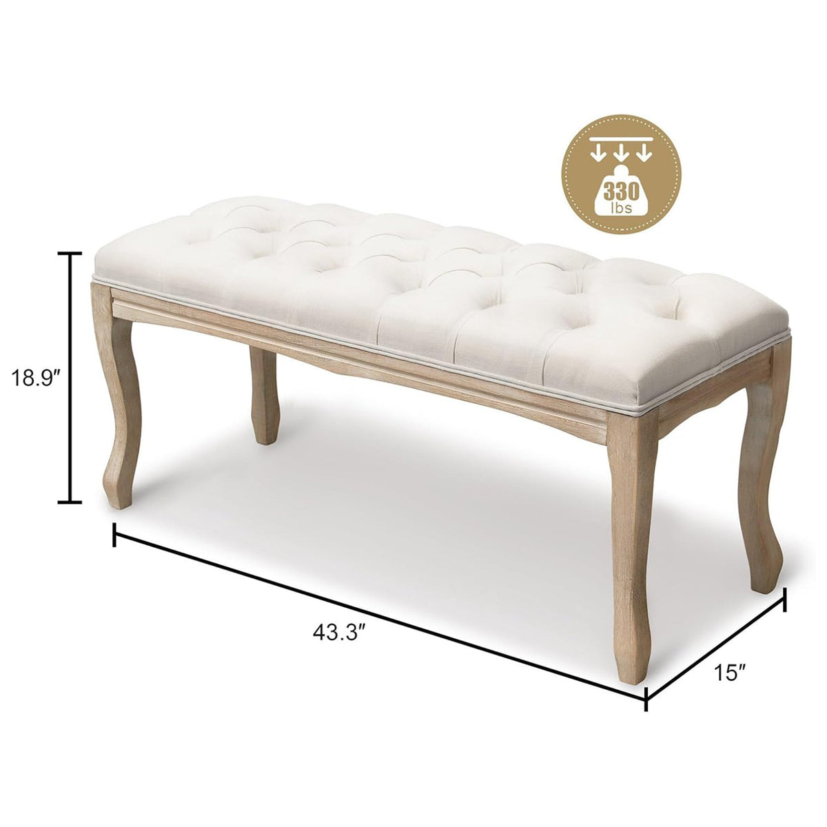 Bedroom bench HouseOfZazla French Vintage tufted cream upholstery with light wood legs music bench on Tampa Home & Garden Store