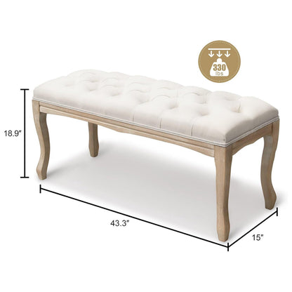Bedroom bench HouseOfZazla French Vintage tufted cream upholstery with light wood legs music bench on Tampa Home & Garden Store