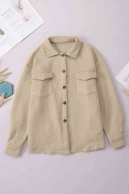 Comfortable beige quilted button-down collared jacket with two front pockets by Stevvex on Tampa Home & Garden Store