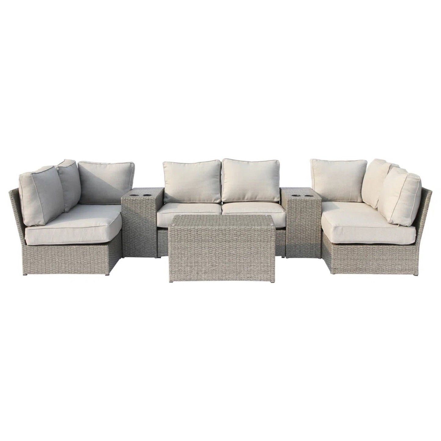 2-Piece Outdoor Set: Cushioned patio rattan sectional, gray wicker, by Unique Piece Furniture on Tampa Home & Garden Store