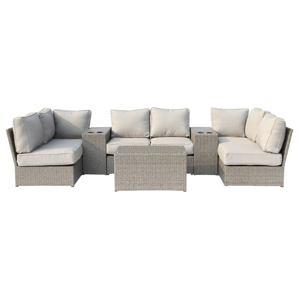 Comfortable Modern Patio Rattan Sectional Set beige cushions HouseOfZazla 2pc outdoor set on Tampa Home & Garden Store