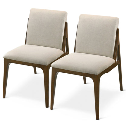 Elegant Dining Chair Set HouseOfZazla with beige upholstered fabric and wood legs, 2 chairs on Tampa Home & Garden Store