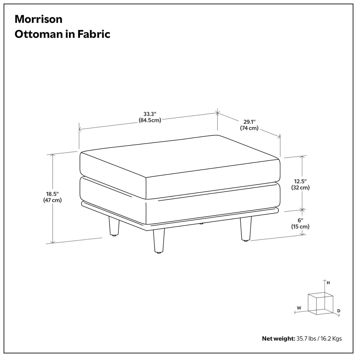 Morrison Handcrafted Ottoman and Feather Cushion fabric-upholstered bench by HouseOfZazla on Tampa Home & Garden Store