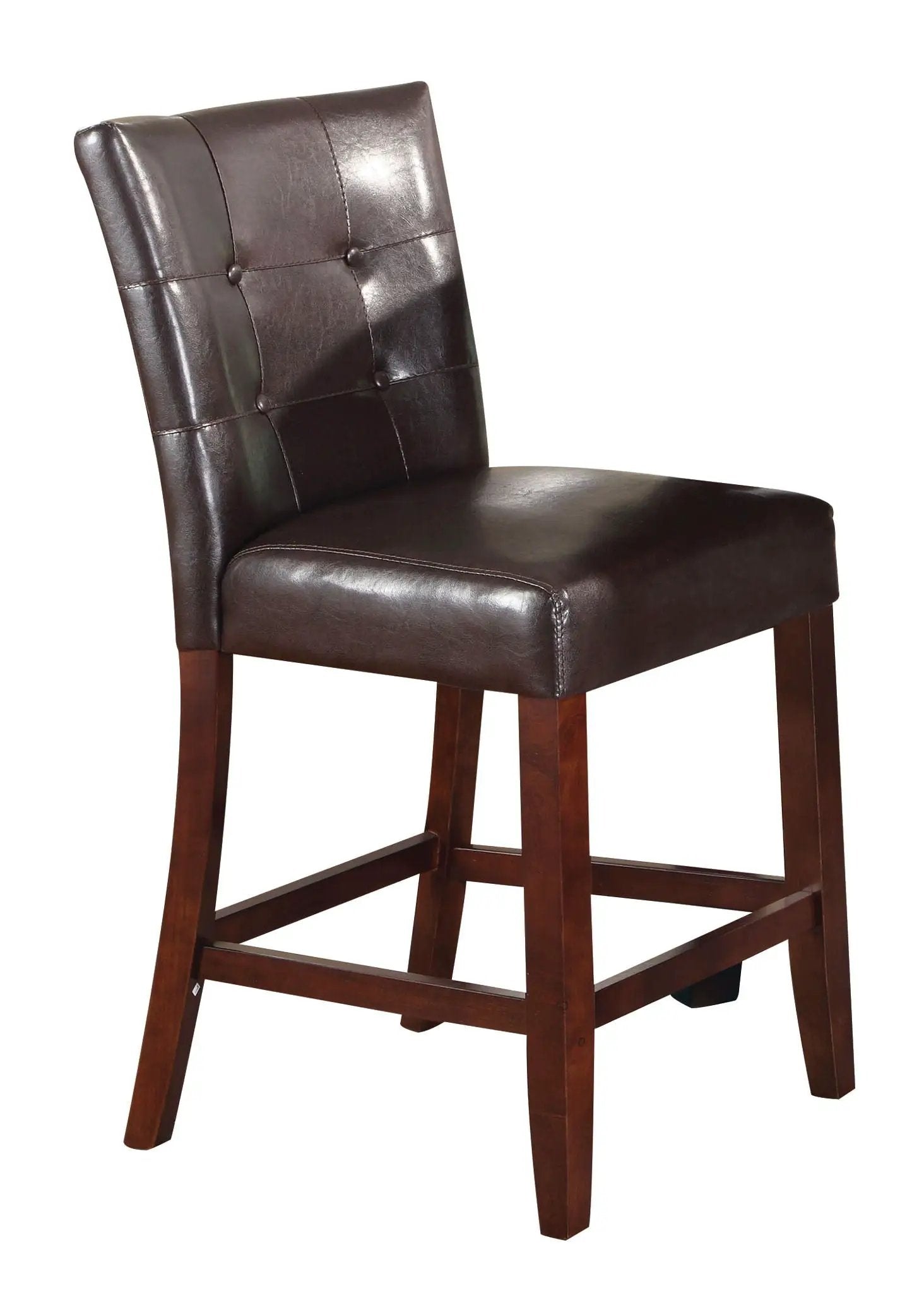 Britney Counter Height Chair set of 2 in espresso leather with tufted back and wooden legs on Tampa Home & Garden Store