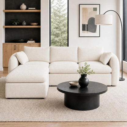 Fully Sponge Compressed Sectional Sofa beige fabric with chaise in a modern living room on Tampa Home & Garden Store