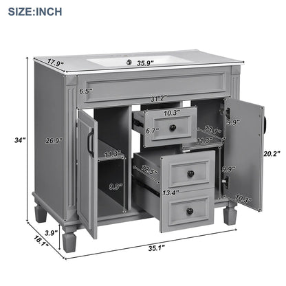 Bathroom vanity with top sink and mirror cabinet in gray, 2 soft-closing doors & 2 drawers on Tampa Home & Garden Store