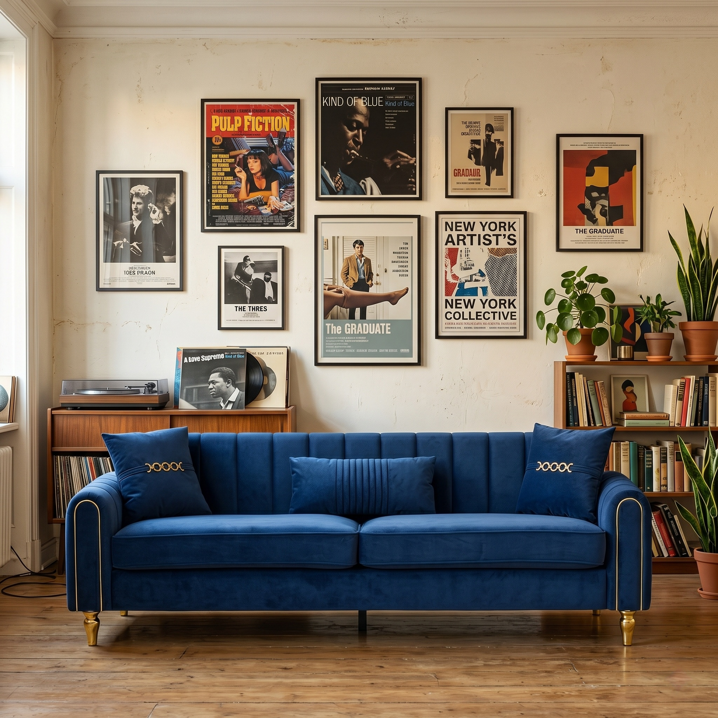 Elegant Three Seater Sofa and Throw Pillows