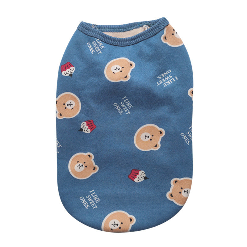 Pet Zen blue plush vest for pets with bear-face pattern, sizes small/medium/large on Tampa Home & Garden Store
