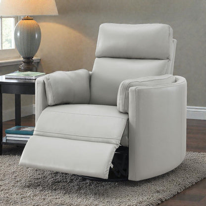 Sagen Glider Recliner With Swivel by HouseOfZazla, light gray leatherette chair on Tampa Home & Garden Store