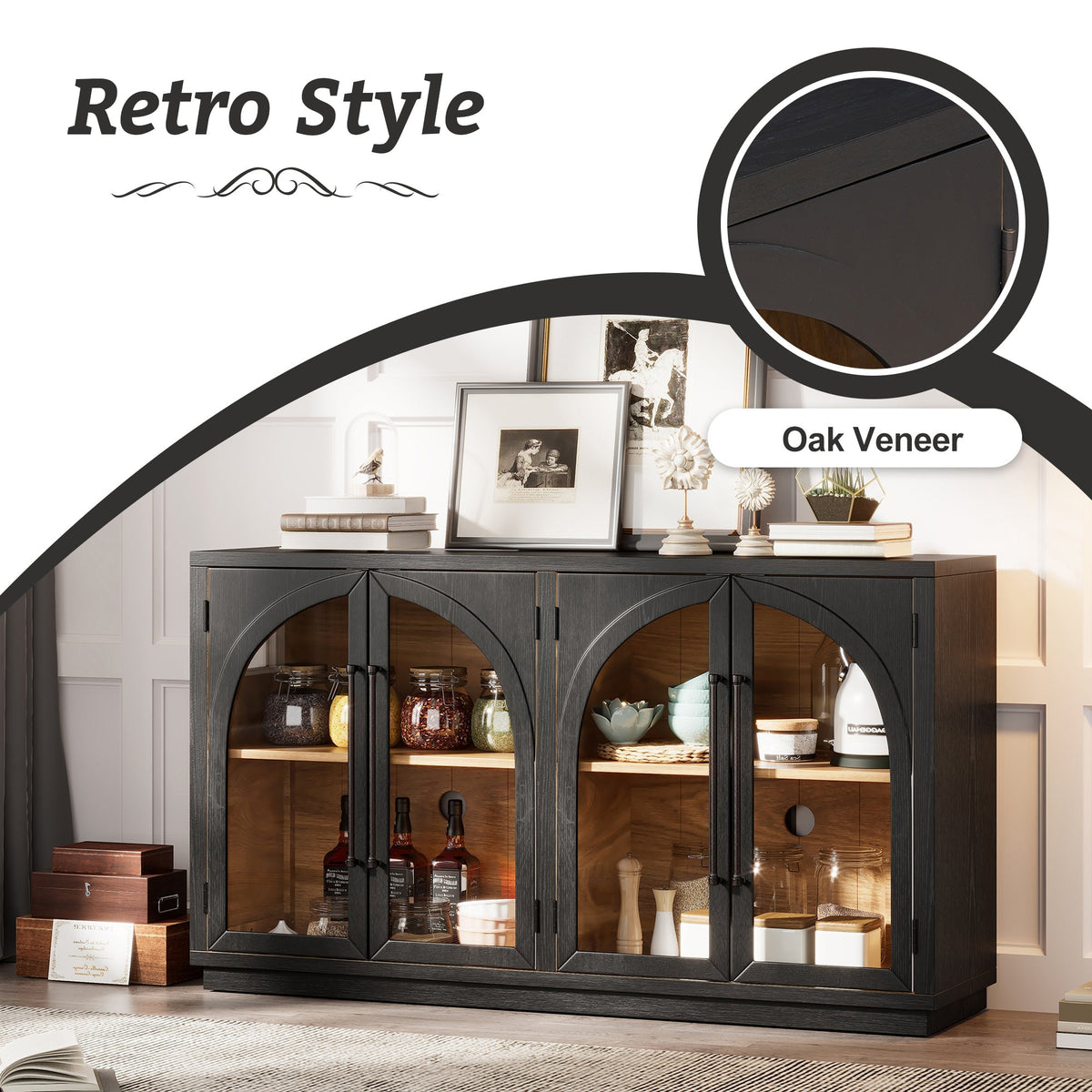 4-Door Glass-Front Arched Sideboard Buffet in Black by HouseOfZazla on Tampa Home & Garden Store