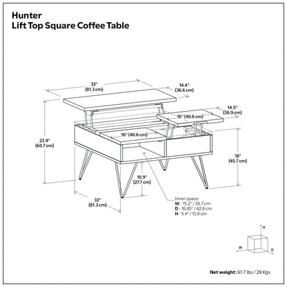 Hunter Handcrafted Lift Top Coffee Table