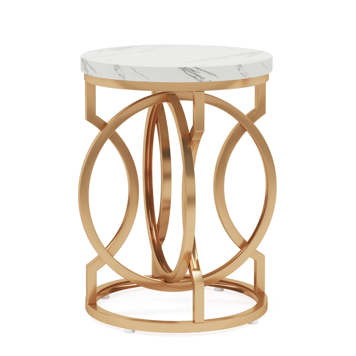 Round end table with white marble top and gold O-shaped base HouseOfZazla on Tampa Home & Garden Store