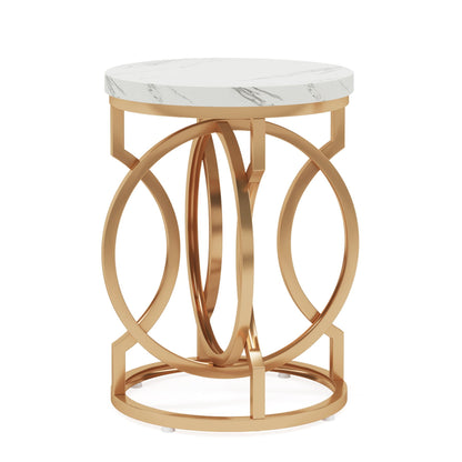 Round end table with white marble top and gold O-shaped base HouseOfZazla on Tampa Home & Garden Store