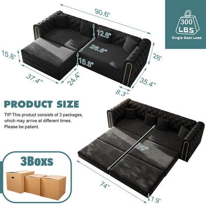 3 In 1 Convertible Sofa and Ottoman Bed