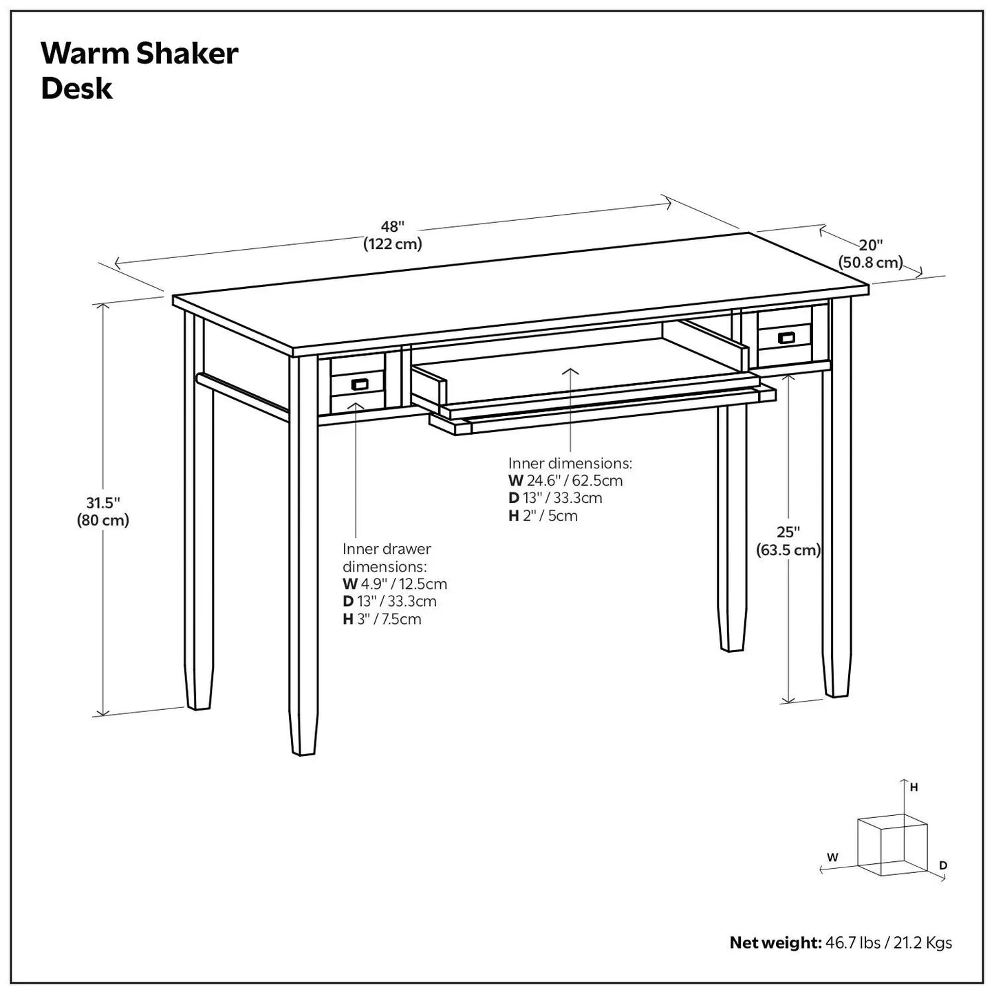 Warm Shaker Desk by Unique Piece Furniture, writing desk with two small side drawers on Tampa Home & Garden Store