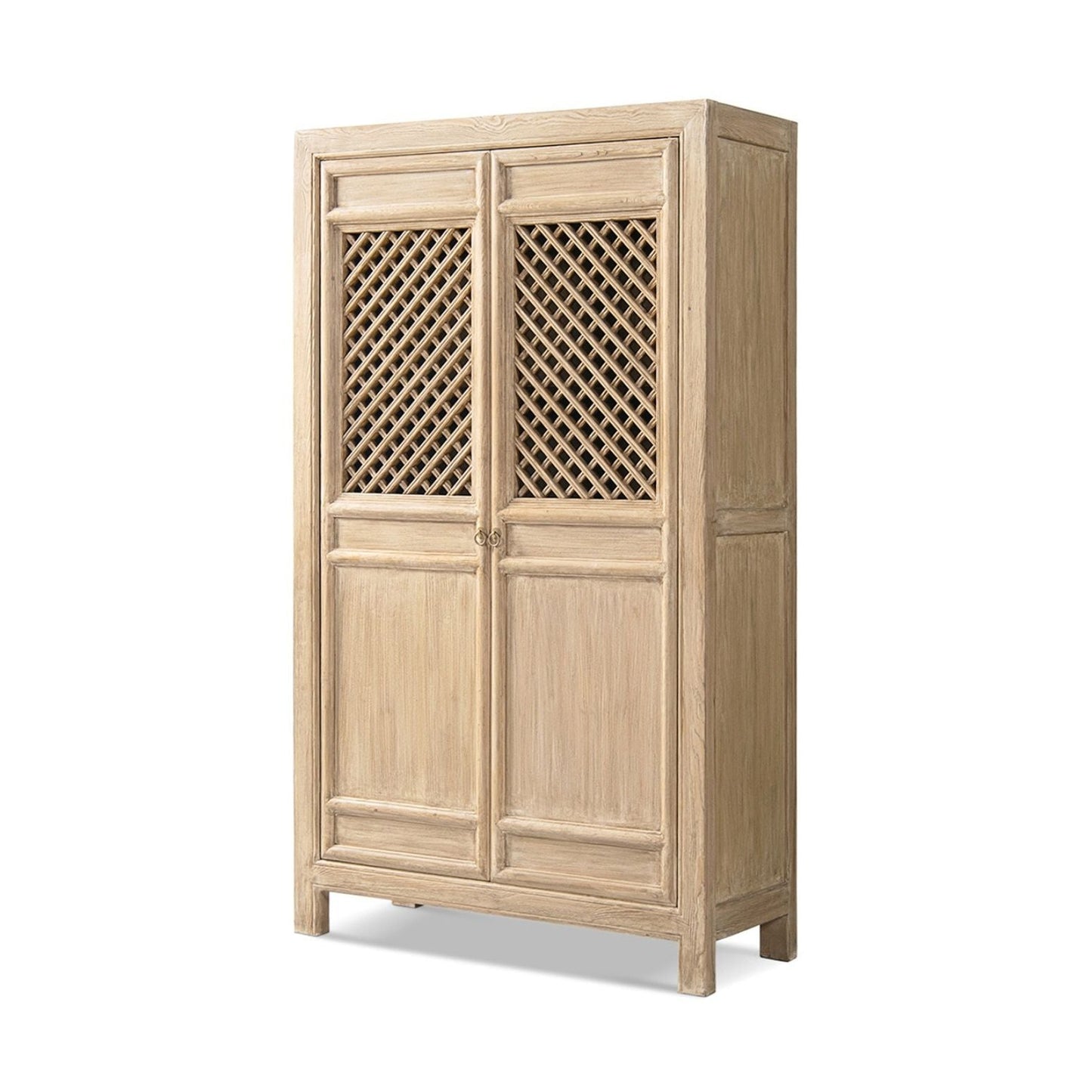 Arden 2-Door Bookcase Storage Cabinet natural wood with lattice panel doors by HouseOfZazla on Tampa Home & Garden Store