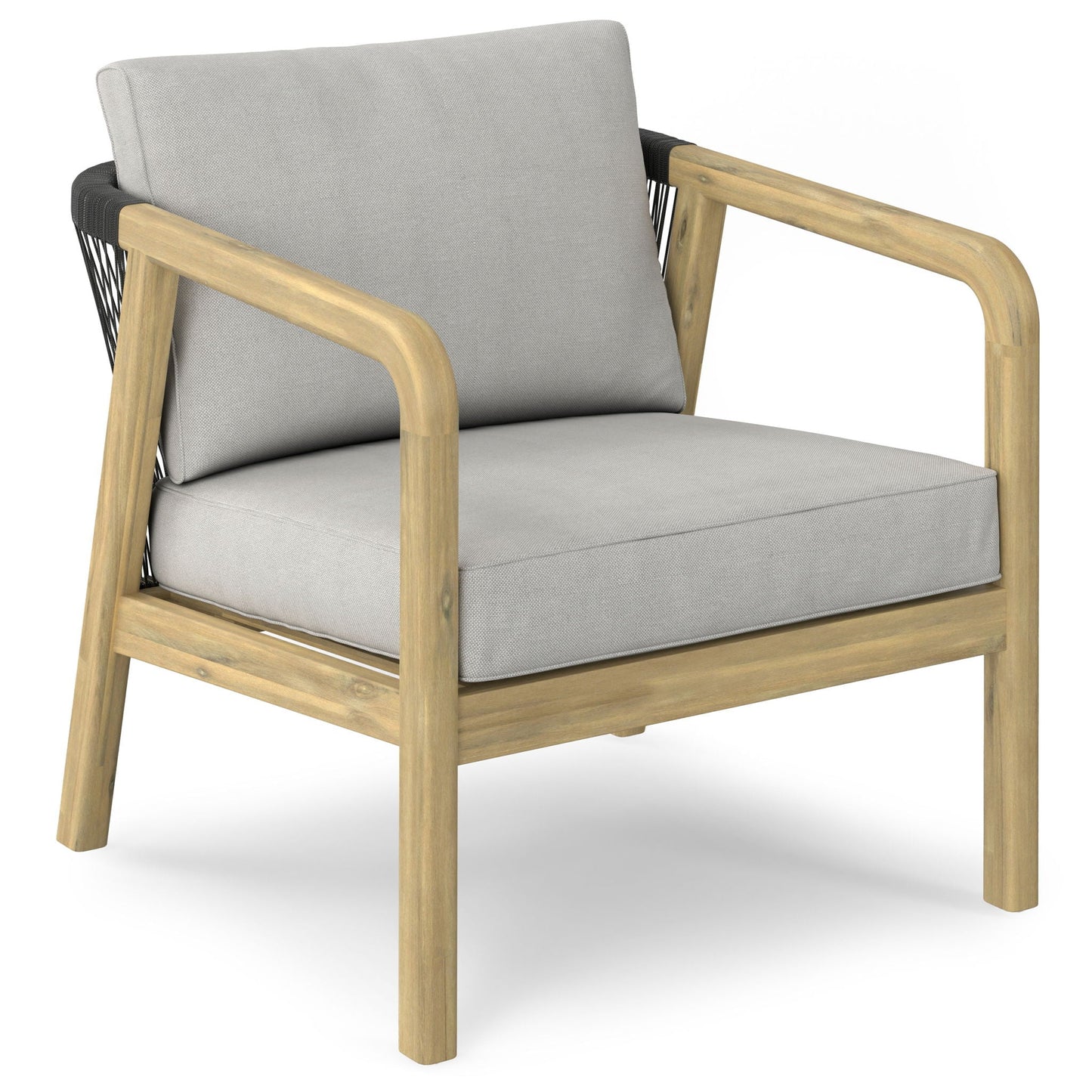 Palmetto outdoor conversation chair set of 2 with stone gray cushions and natural wood frame on Tampa Home & Garden Store