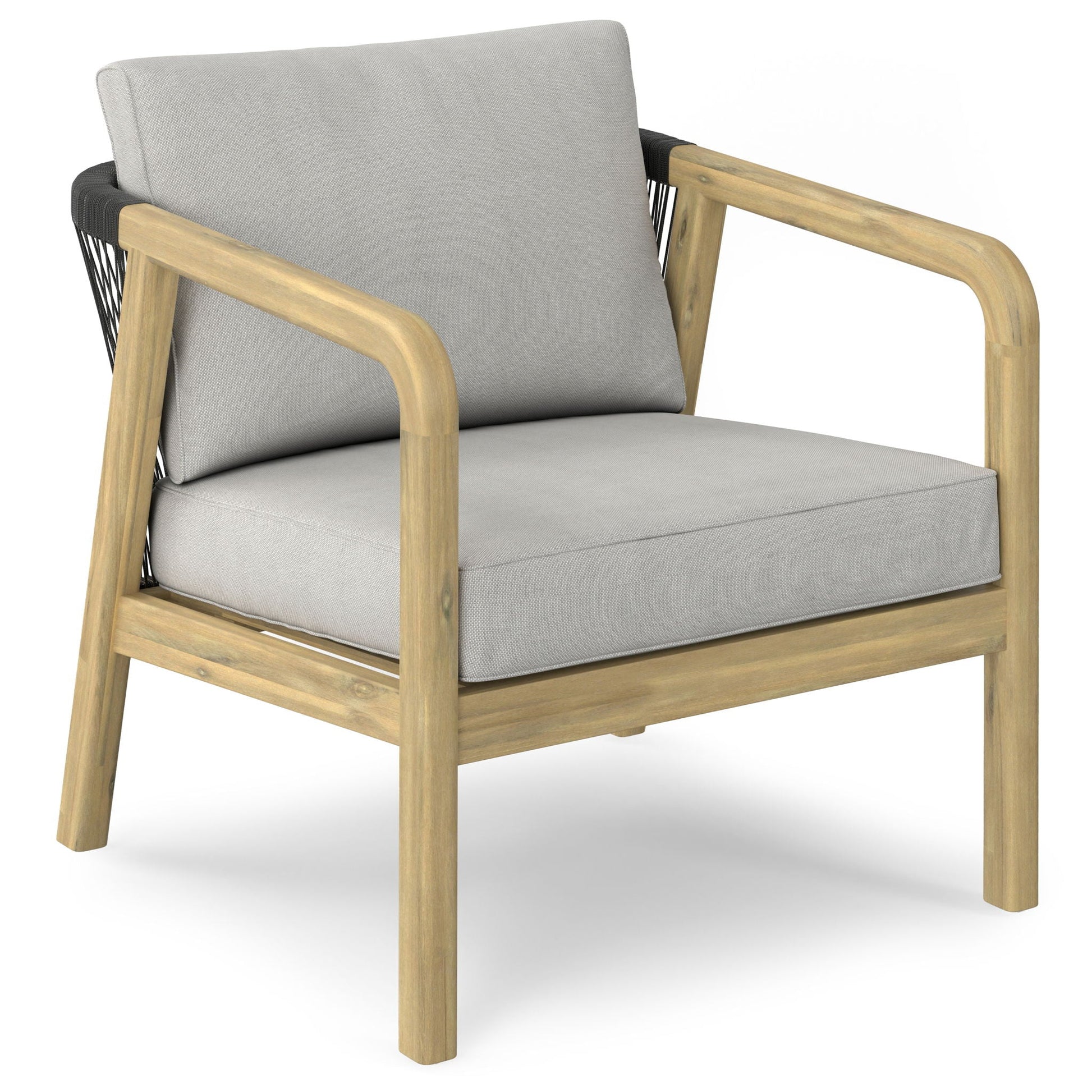 Palmetto outdoor conversation chair set of 2 with stone gray cushions and natural wood frame on Tampa Home & Garden Store