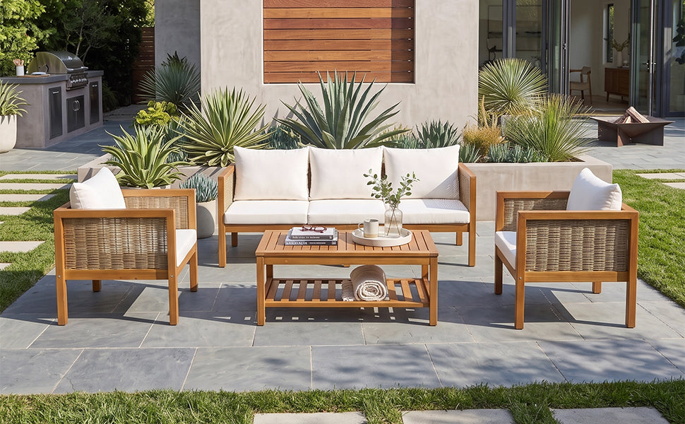 Patio Sofa Set for Outdoor Woven Rattan Seating