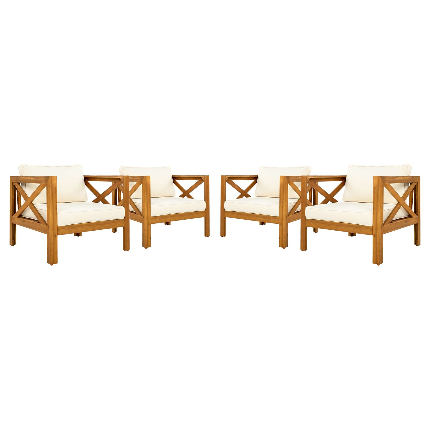 Outdoor Acacia Wood Club Armchairs with Cushions, cream cushions, set of 2 by HouseOfZazla on Tampa Home & Garden Store